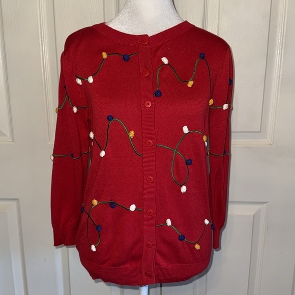 NWOT ModCloth Red Christmas Lights Cardigan Sweater - Picture 3 of 7